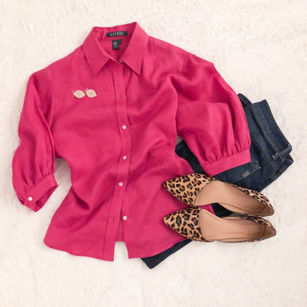 Ralph Lauren Pink Linen Button Down Shirt Medium